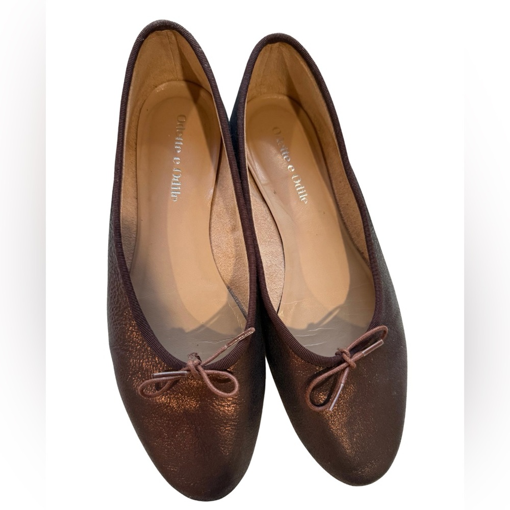 Brown Genuine Leather Ballet Flats w/ Subtle Sheen & Bow | Minimalist Classic